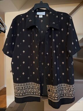 Daniel Laurent Black Short Sleeve Button-Down Vintage style Shirt